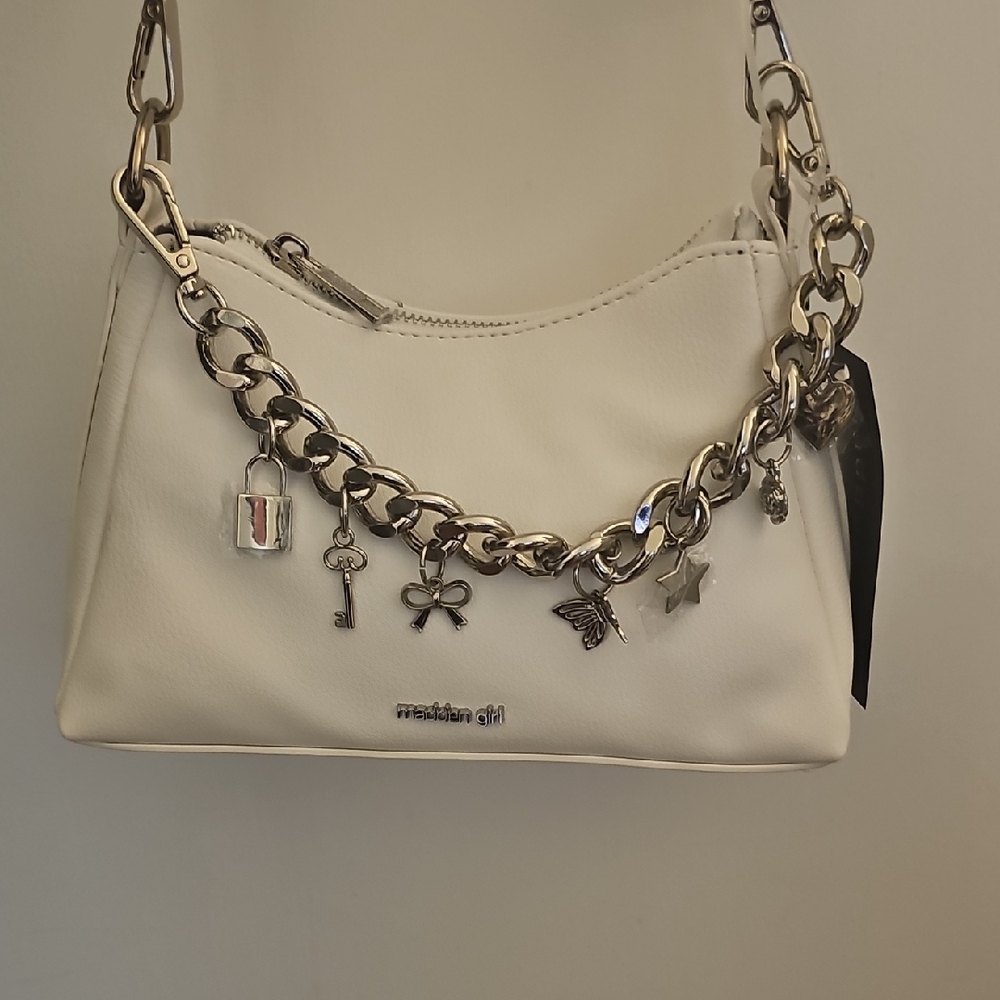 White Chain-Embellished Women's Bag - Picture 1 of 10